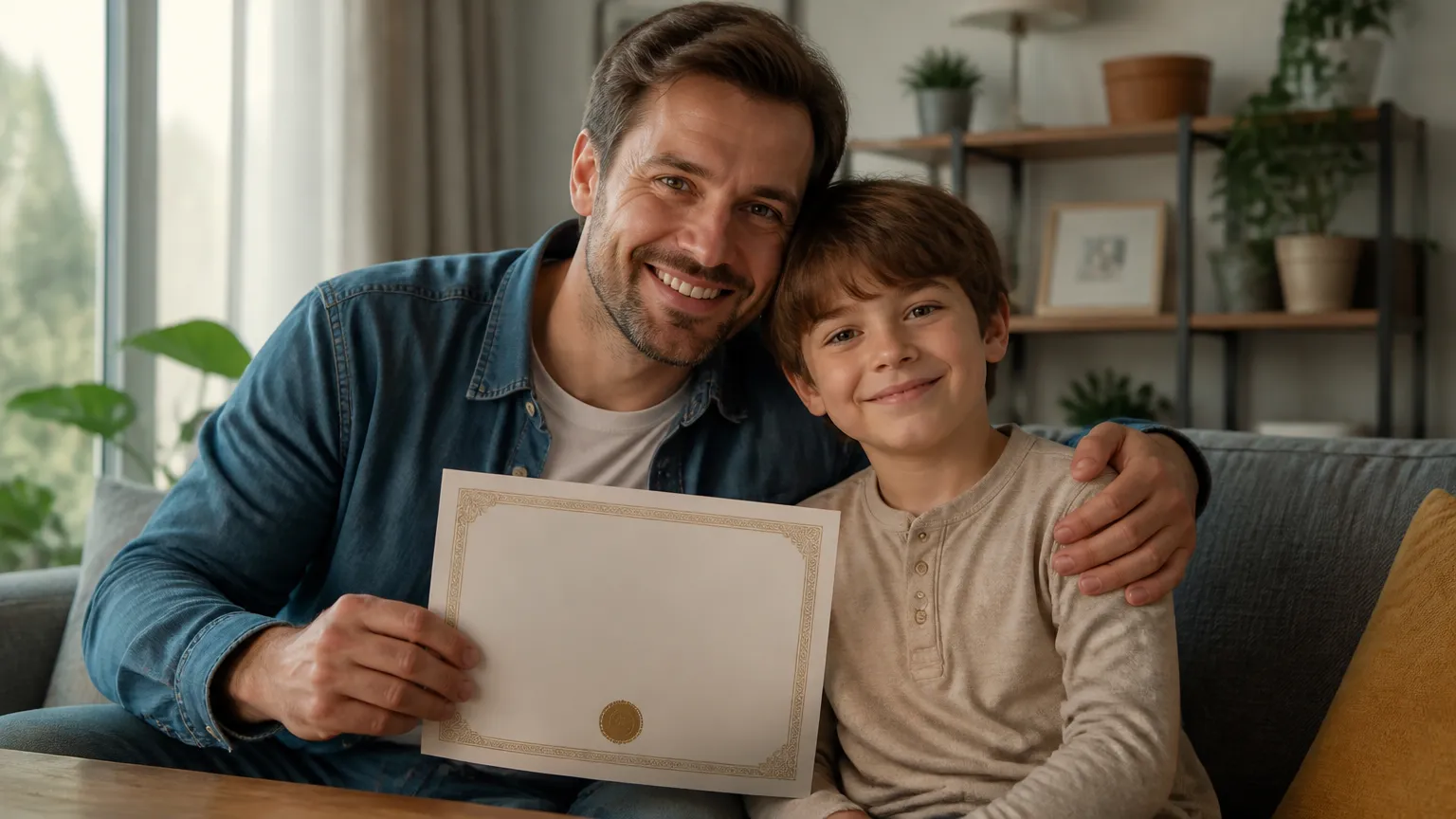 Pai e filho juntos ilustrando o reconhecimento da paternidade socioafetiva e vínculo familiar.